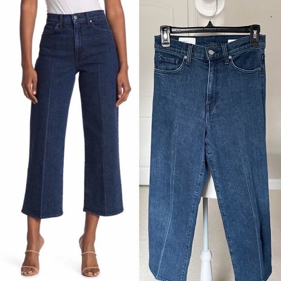 BLDWN High Waisted Cropped Wide Leg Pleated Jeans - Picture 2 of 8